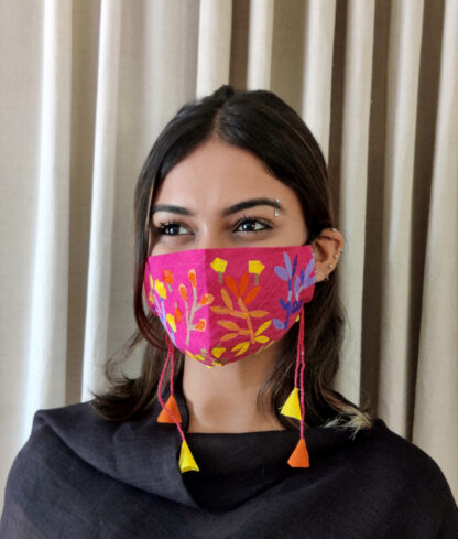 Stay Safe Silk Fuschia Collage Mask